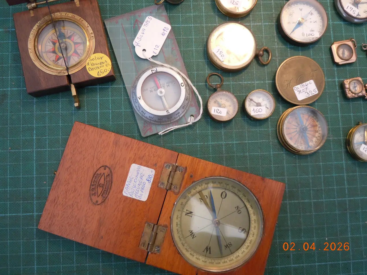 Billede 6 - Samling kompasser, Solur, træ, messing, bronze M.V