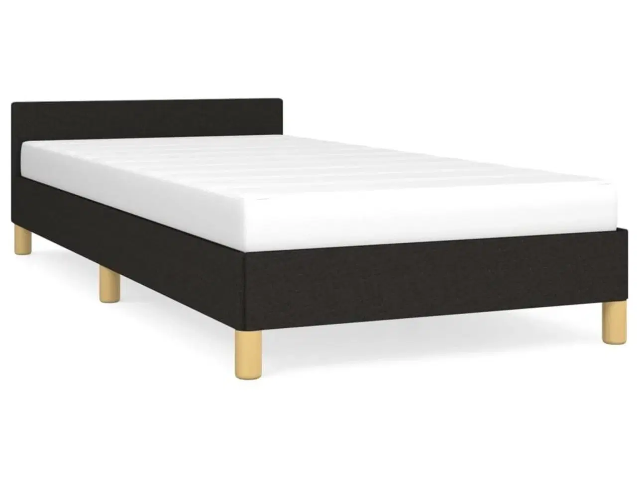 Billede 2 - Sengeramme med hovedgærde uden madras Sort 90x200 cm Stof