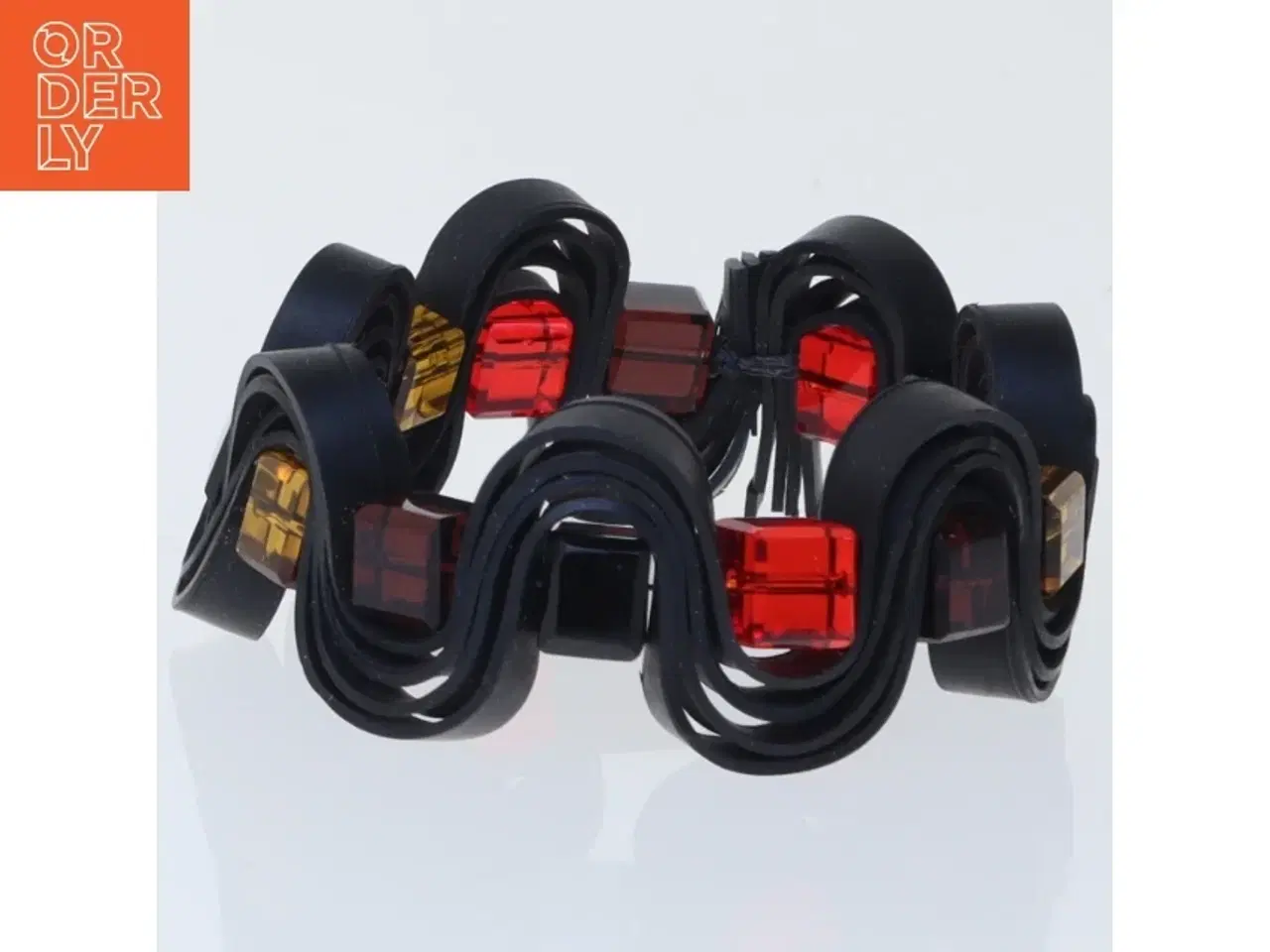 Billede 1 - Håndlavet gummi armbånd med farvede sten (str. Ø 7 cm)