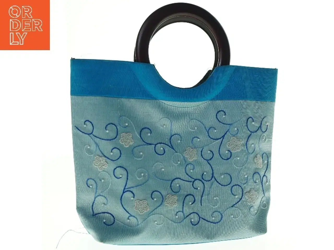 Billede 1 - Blå håndtaske med dekoration (str. 31 x 31 cm)