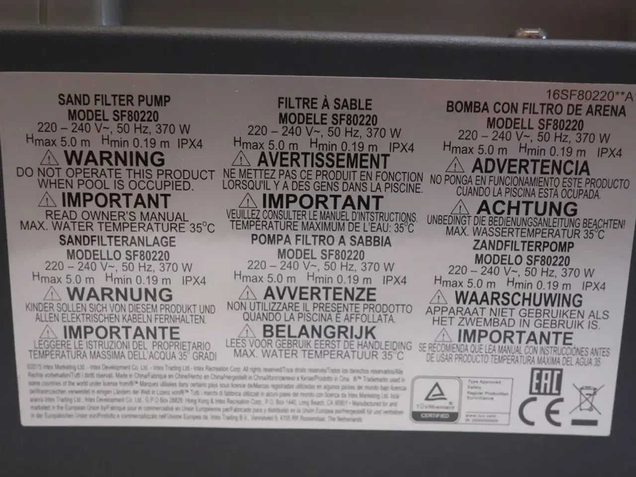 Billede 2 - Sand filter pump INTEX SF80220