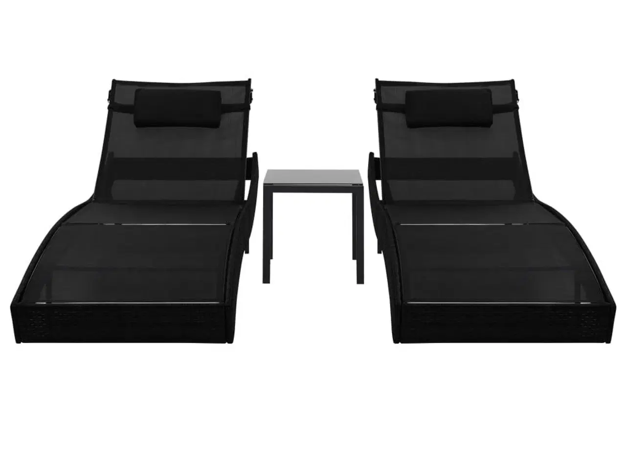 Billede 2 - Liggestole 2 stk. med bord polyrattan og textilene sort