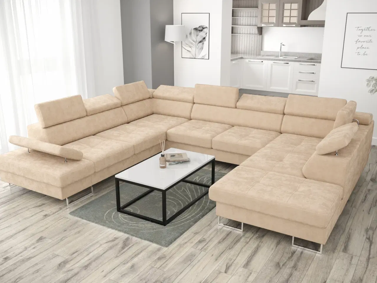 Billede 11 - GALAKSE MAX I HJØRNESOFA MED SOVEFUNKTION 280x350x225 Beige E17 VENSTRE