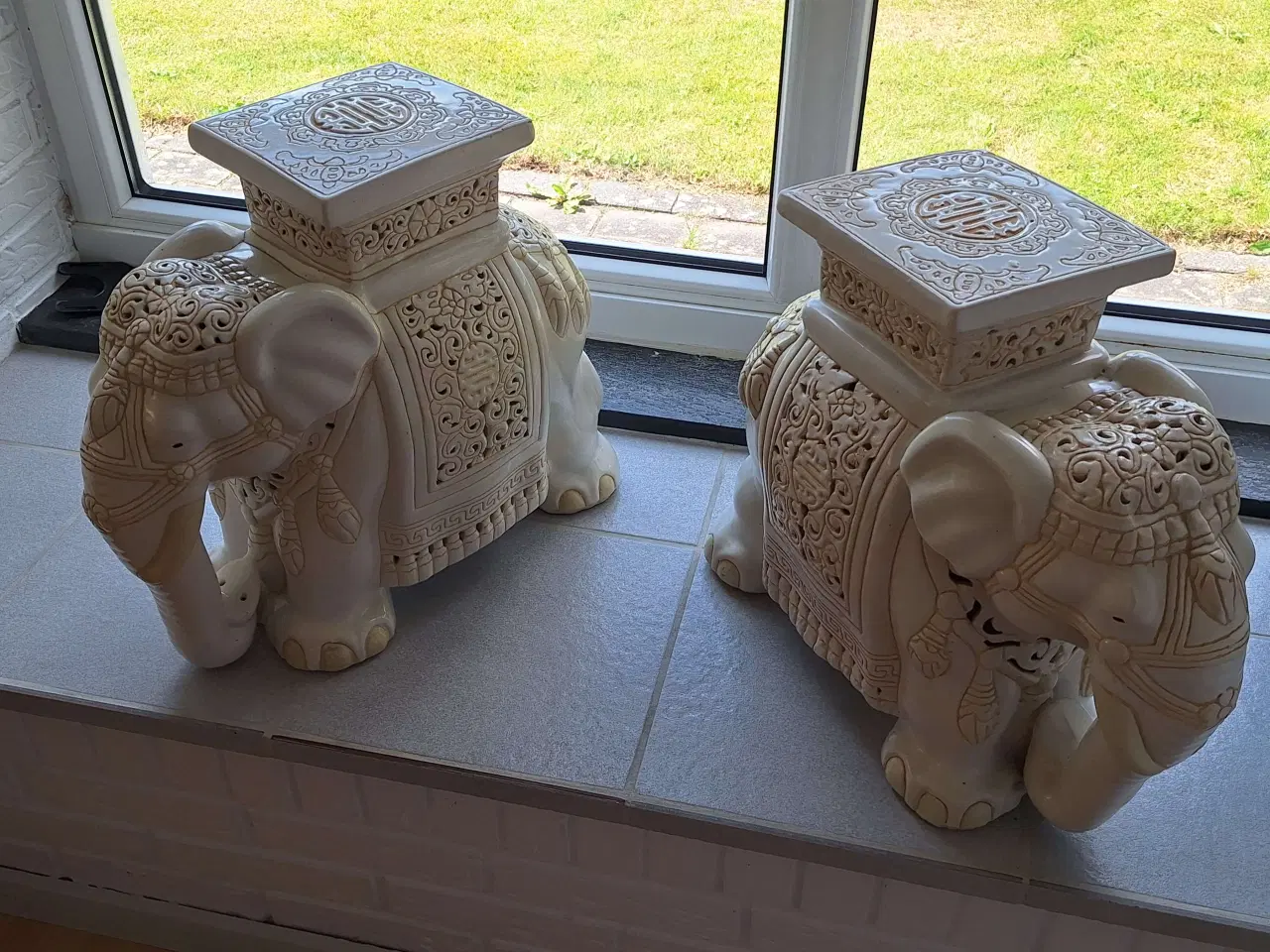 Billede 3 - Dekorative Elefant Skamler Hvid Keramik Udendørs/I