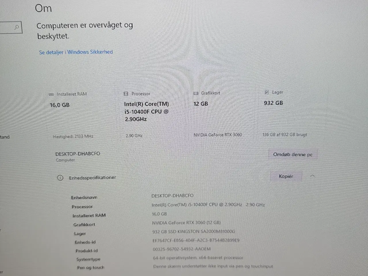 Billede 10 - Mid-High end pc. RTX 3060 TUF 12GB + i5-10400F + 1