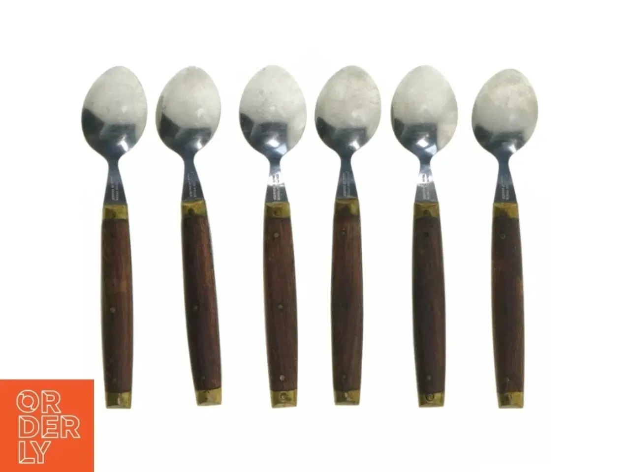 Billede 3 - Sæt af 6 skeer med Teak træhåndtag og Messing beslag (str. 15 cm. 6 styk)