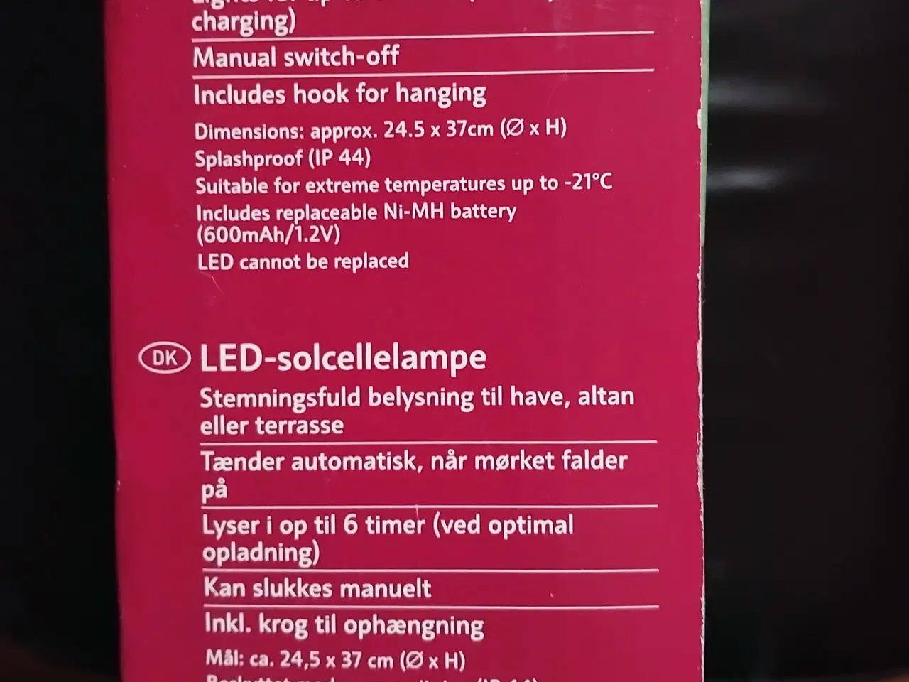 Billede 4 - LED SOLCELLAMPE / SOLAR LANTERN MELINERA