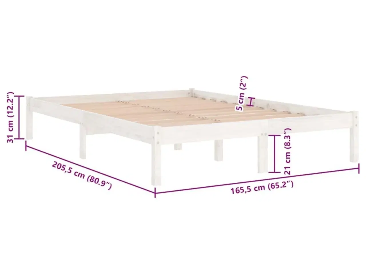Billede 8 - Sengestel 160x200 cm massivt fyrretræ hvid