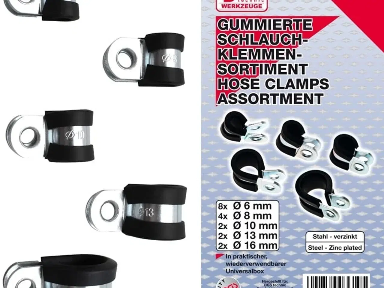 Billede 1 - BGS Gummibelagt slangeklemmesortiment. 6-16mm. 18 dele