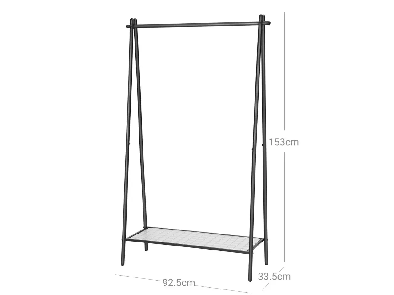 Billede 7 - Tøjstativ – SONGMICS, stål, med bøjlestang og bundhylde, 92,5 × 33,5 × 153 cm, mat sort (HSR23BK)