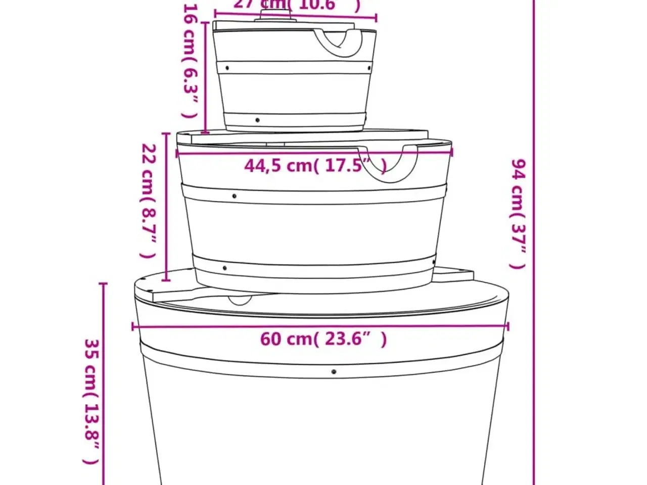 Billede 9 - Fontæne med pumpe 60x60x94 cm massivt fyrretræ