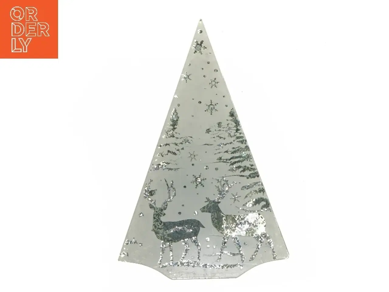 Billede 1 - Dekorativt juletræ i glas med rensdyrmotiv (str. 24x16 cm)