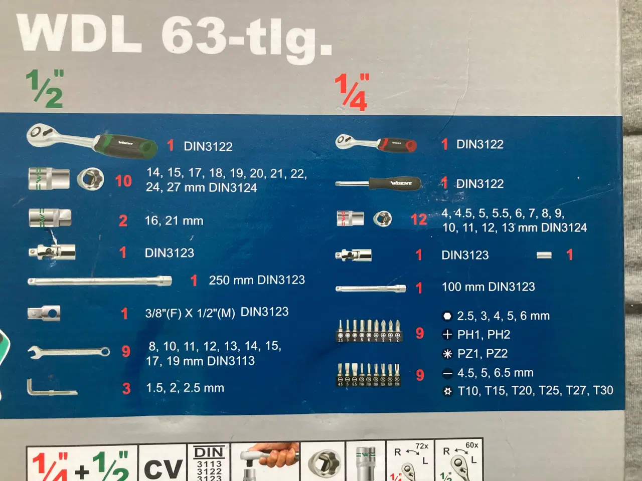 Billede 5 - Lækkert wisent værktøjskuffert med 63 dele