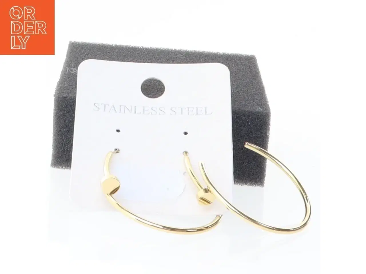 Billede 1 - Guldfarvede rustfrit stål øreringe (str. 3,5 cm)
