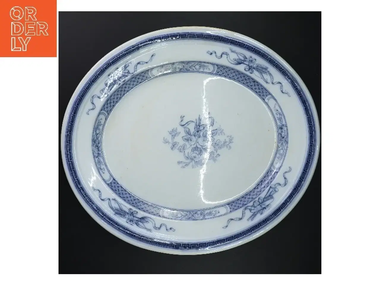 Billede 1 - Blåt og hvidt fajancefad fra B. W. M & Co (str. 44 x 35 cm)