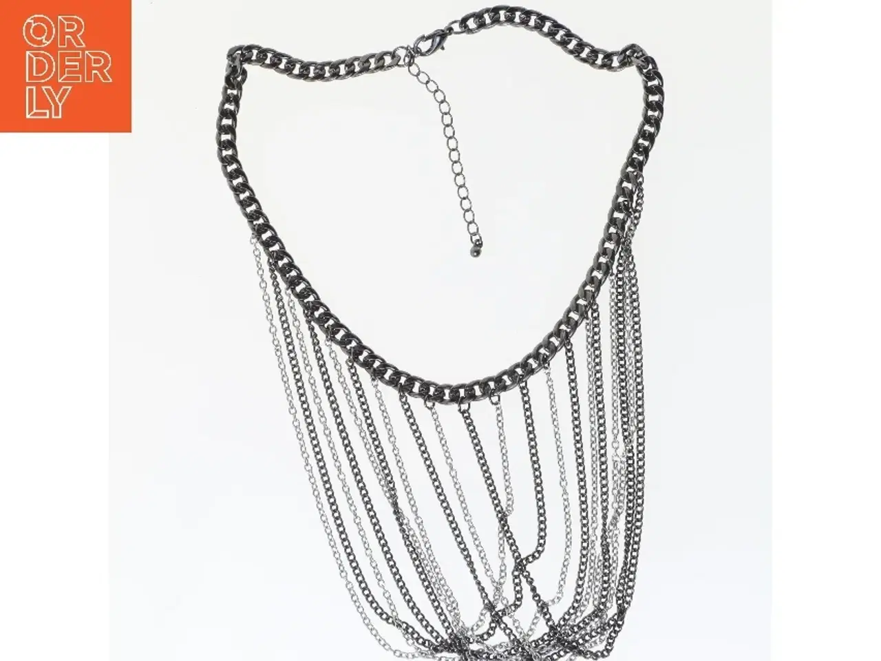 Billede 3 - Sort halskæde med kæder (str. 50 cm)