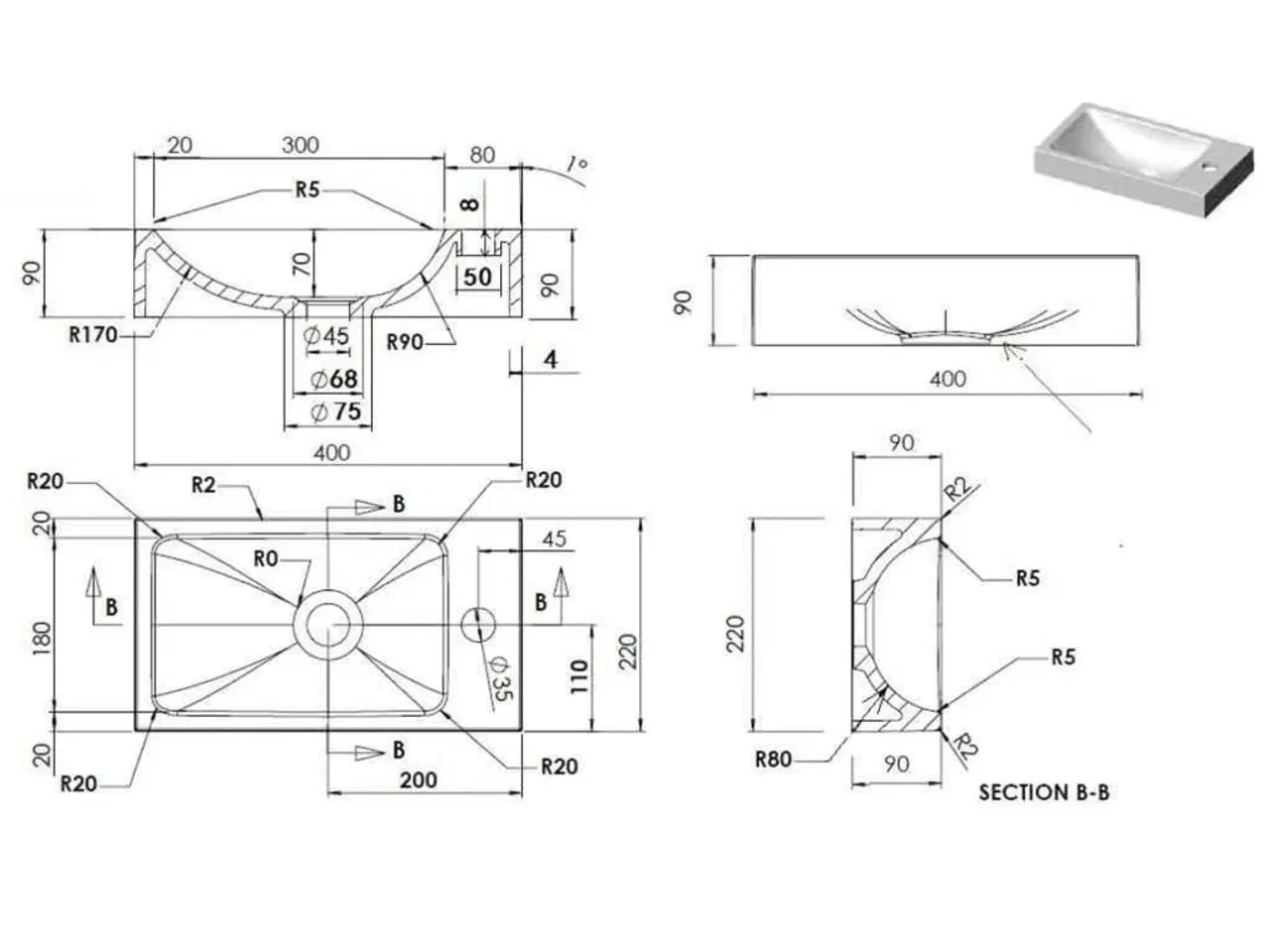 Billede 8 - Håndvask 400x220x90 mm SMC hvid