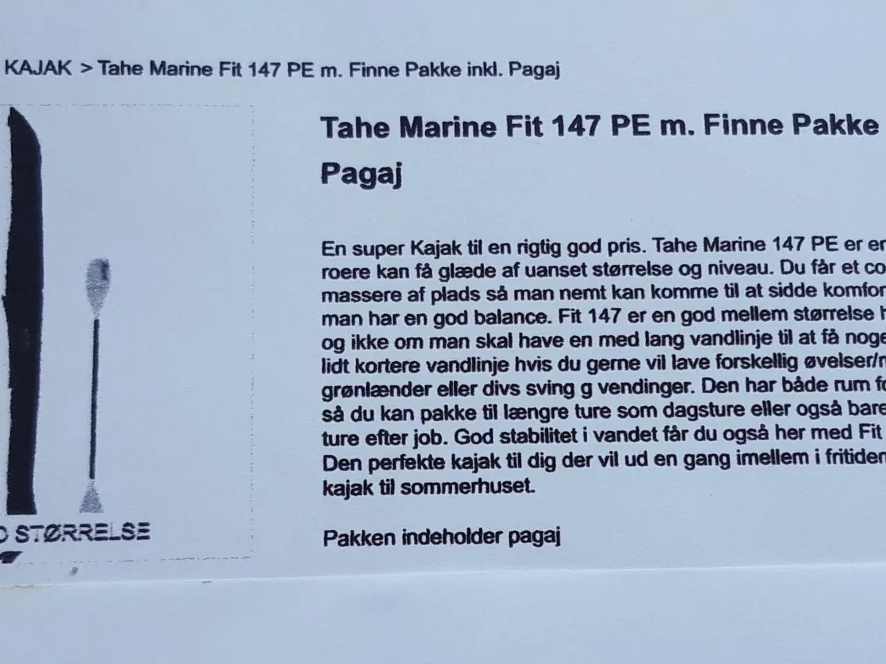Billede 1 - Havkajak Tahe Marine 147 PE med finne og udstyr