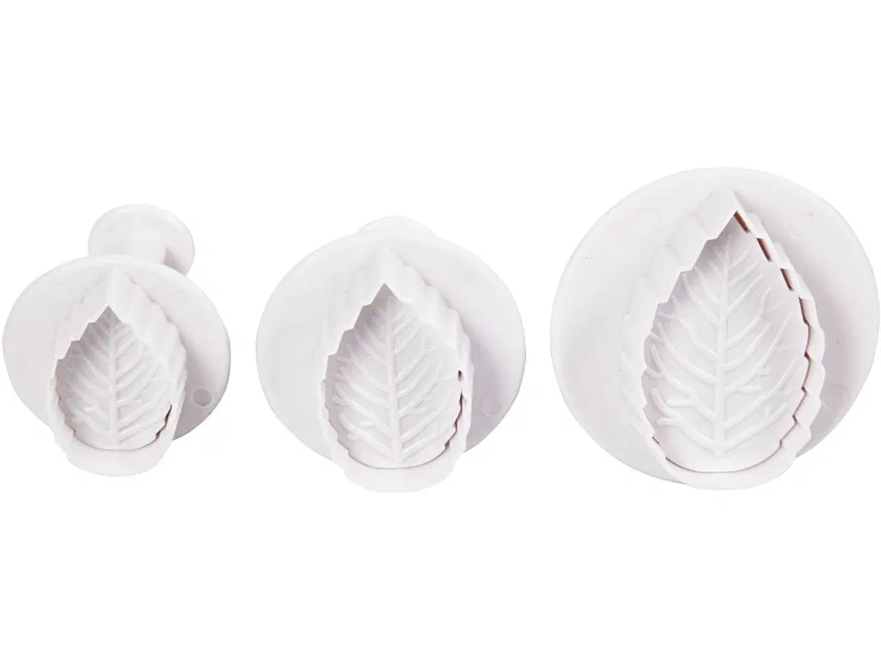Billede 1 - Udstikkere med præg, blad, diam. 3,4+4,4+4,9 cm, hvid, 3stk./ 1 pk.