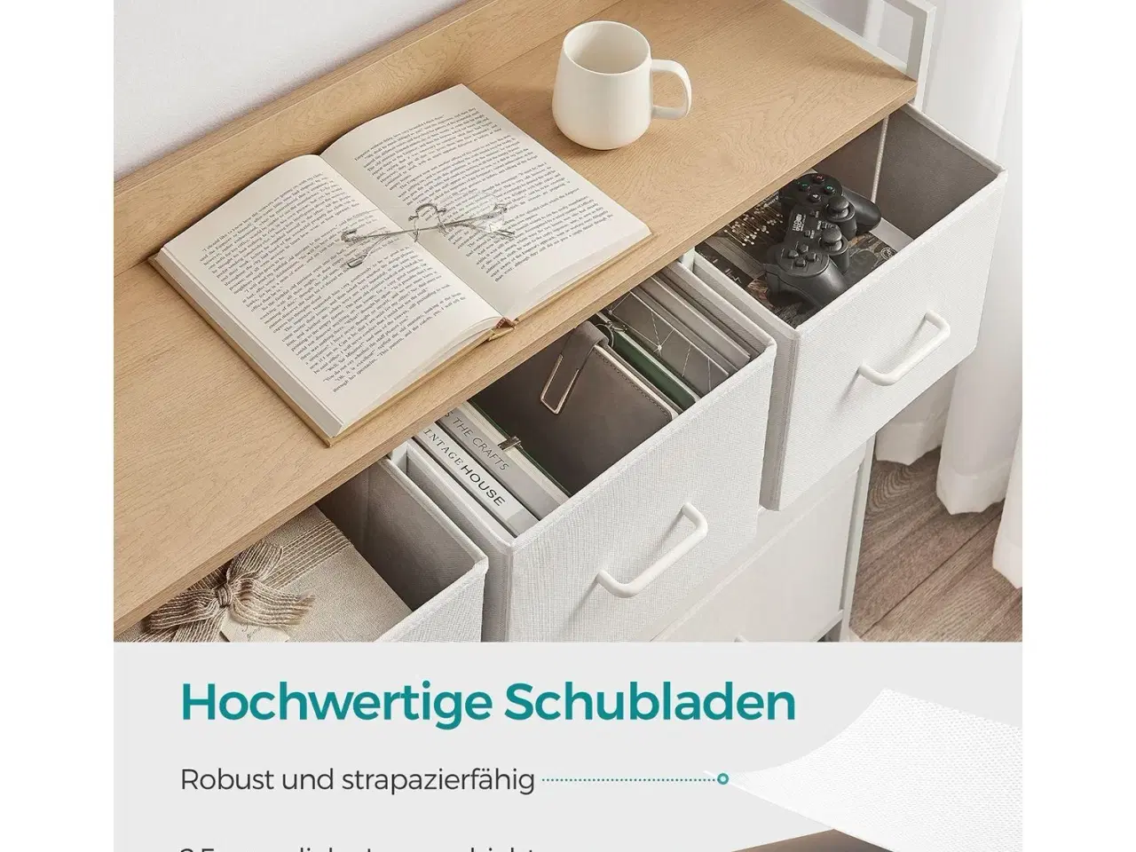 Billede 6 - Kommode med 7 skuffer stofskuffer, metalstel, hvid og træfarve