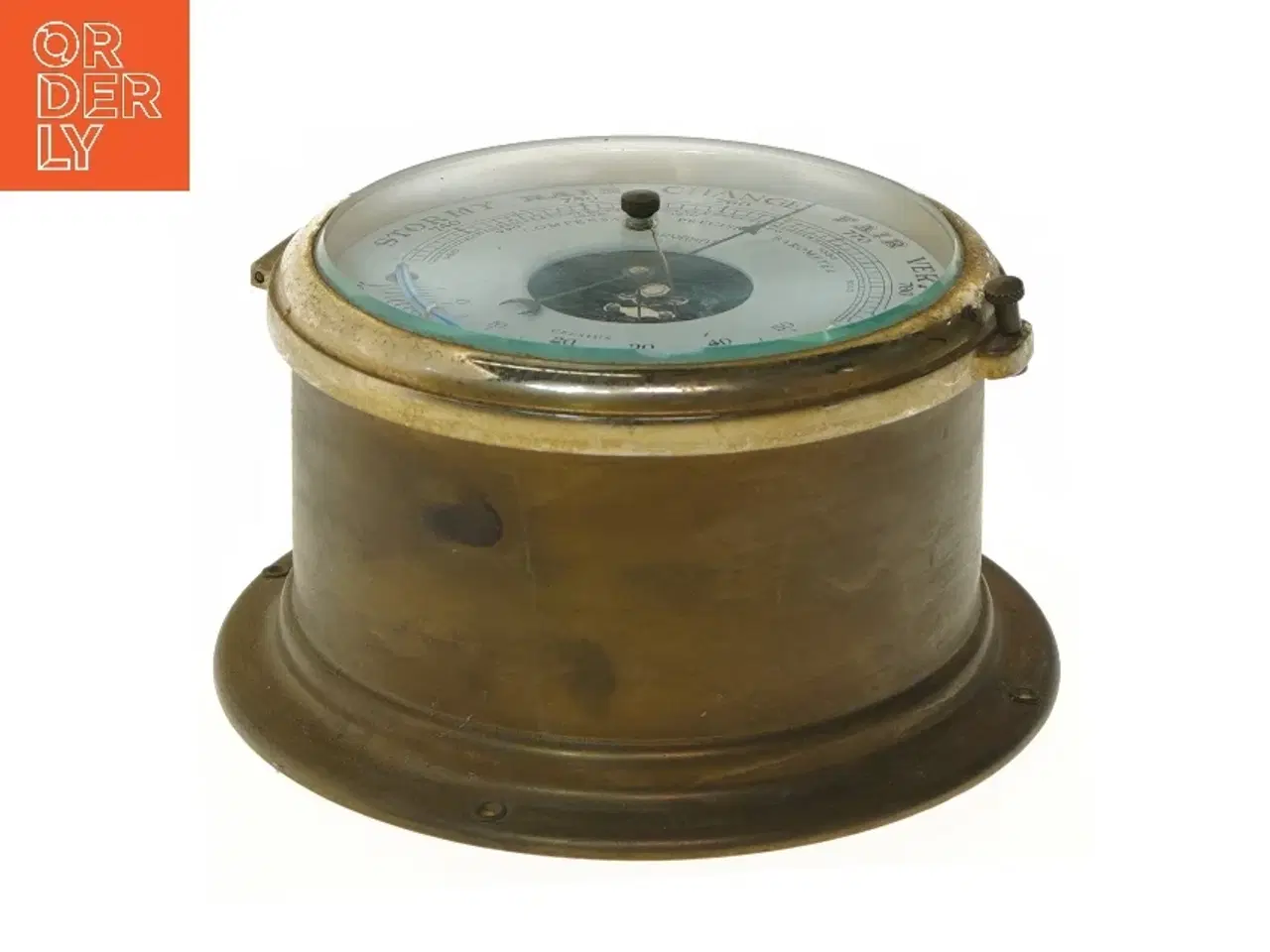 Billede 3 - Fyrkat messingbarometer Quartz (str. Ø 15x9,5 cm)