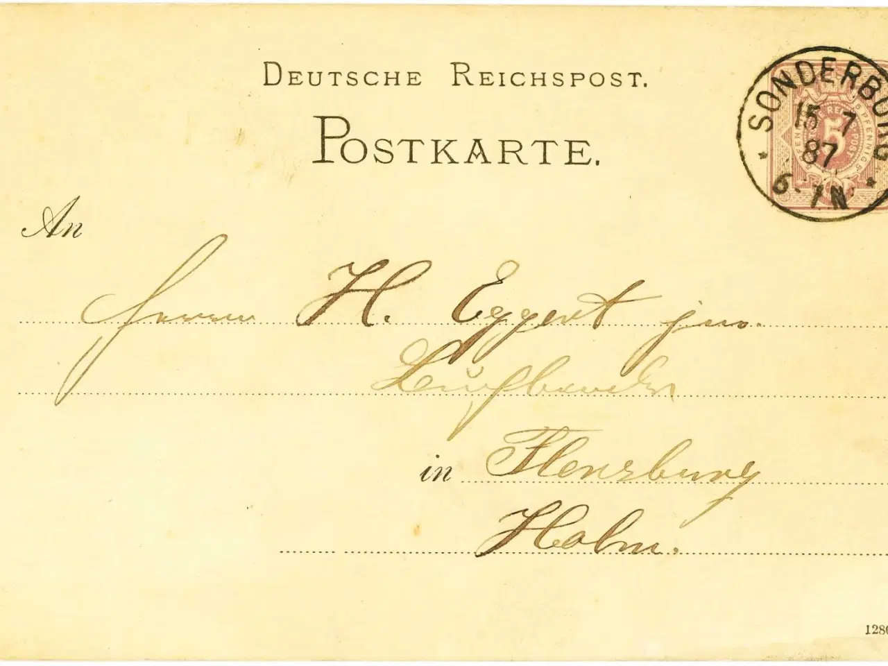 Billede 1 - Sønderborg. LUX-stempel på brevkort, 1887