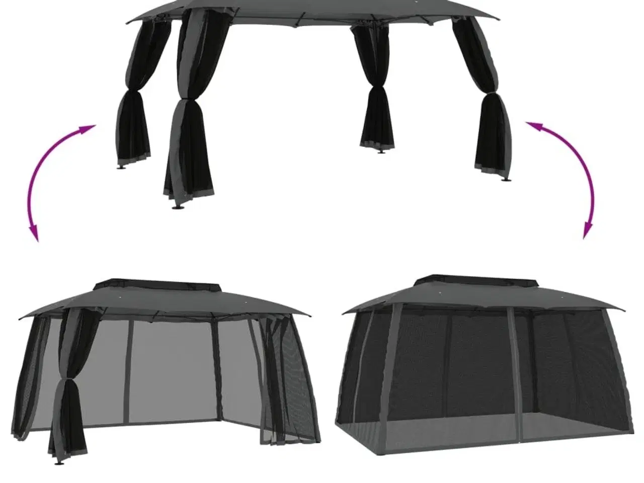 Billede 6 - Pavillon 3,93x2,93 m dobbelt tag + meshvægge stål antracitgrå