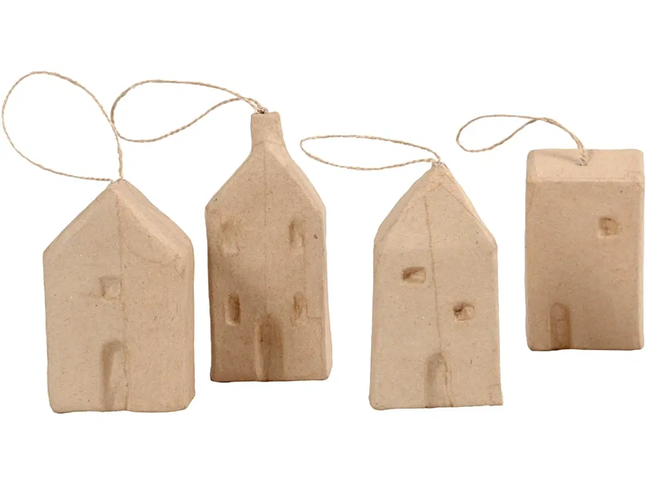 Billede 1 - Håndlavede Papmaché Huse - 4 stk. Dekoration