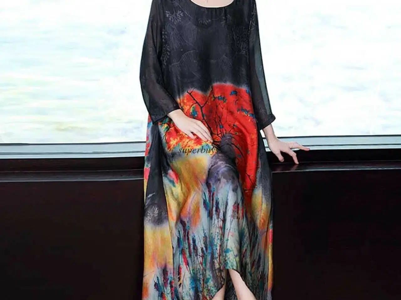 Billede 2 - kaftkan syet style kjole i multifarver.Str:XL40-42