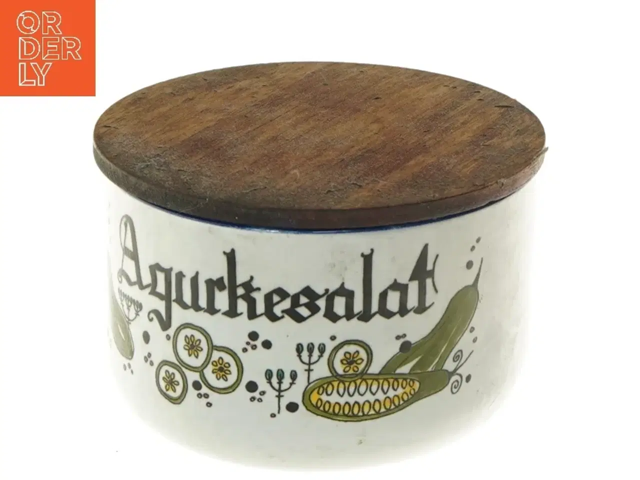 Billede 1 - Porcelænsbeholder med trælåg (str. Ø 13 cm)