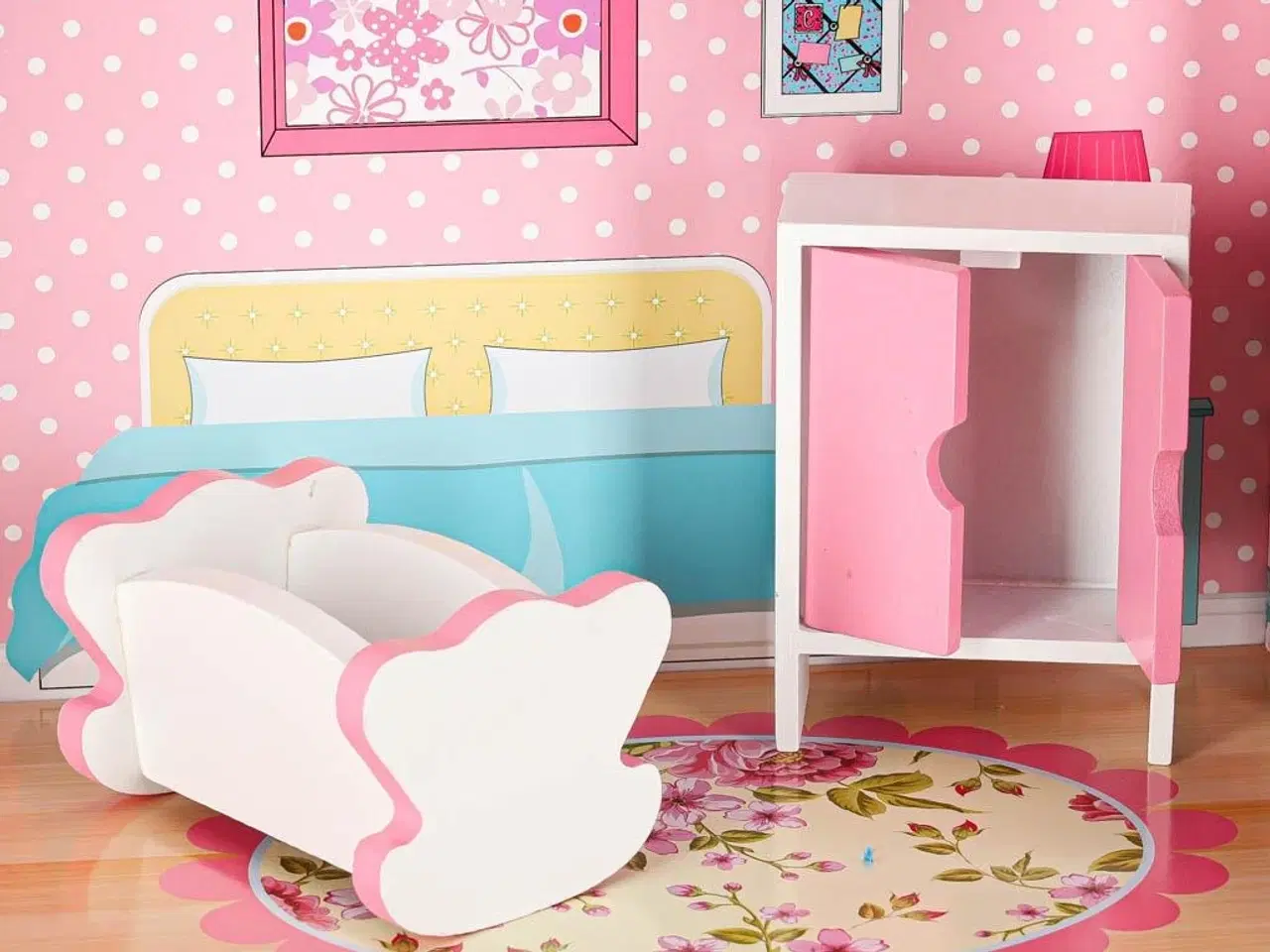 Billede 12 - Dukkehus i træ med møbler 70 cm – pink med LED