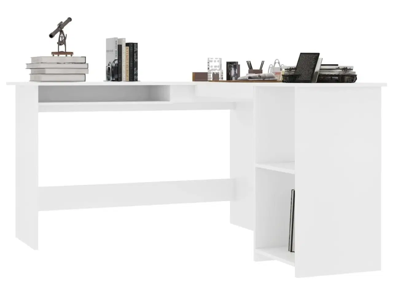 Billede 3 - L-formet skrivebord 120x140x75 cm konstrueret træ hvid