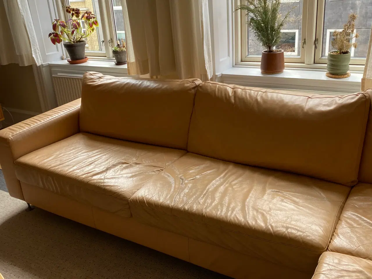 Billede 3 - Hjørnesofa i lys brun læder