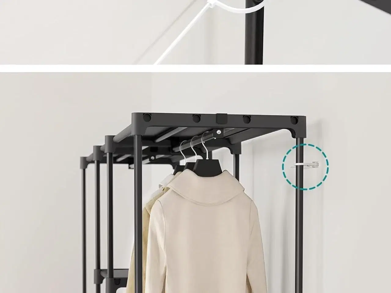 Billede 3 - Åben garderobe – SONGMICS tøjstativ med hylder og bøjlestænger, 43 × 182 × 182 cm, sort