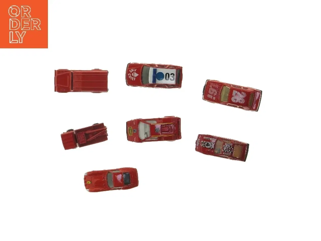 Billede 2 - Sæt med 7 røde legetøjsbiler (str. 7 stk 8x3,5 cm)