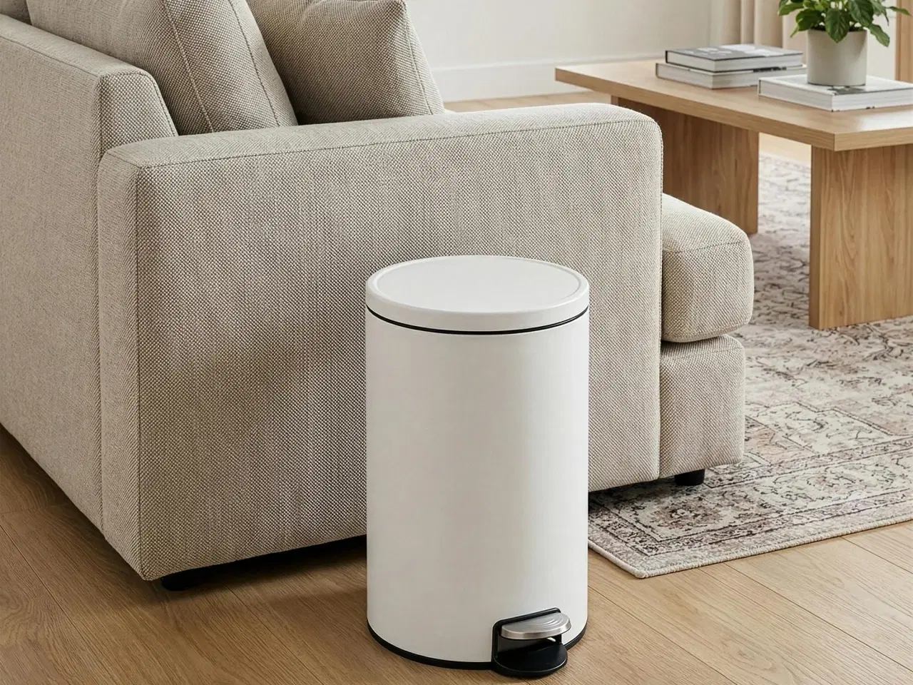 Billede 5 - Rund pedalspand 20 l i stål - dæmpet lukning, inderspand og 15 poser, Cloud White