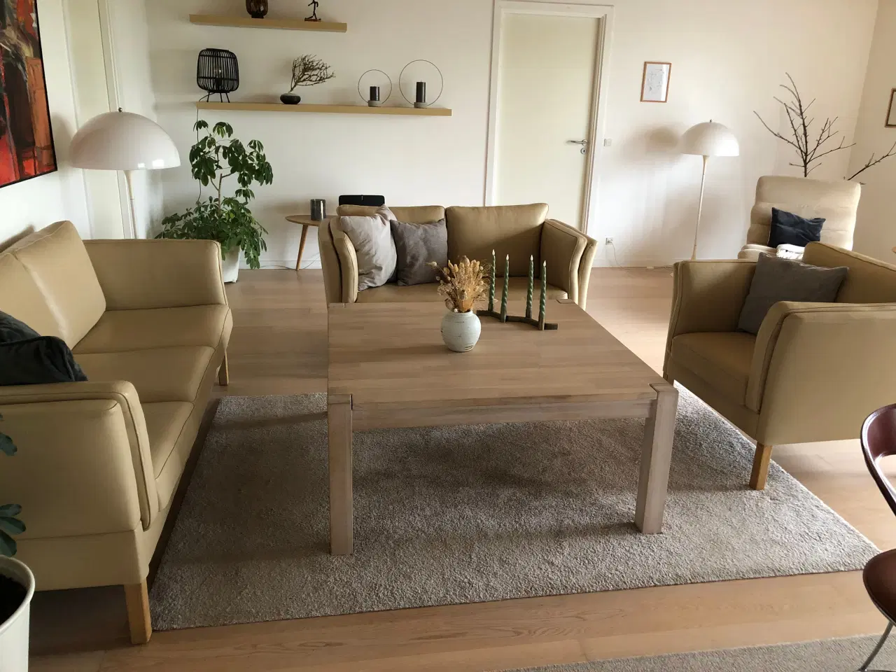 Billede 2 - SOFA 3-2-.1 CREME FARVET LÆDDER