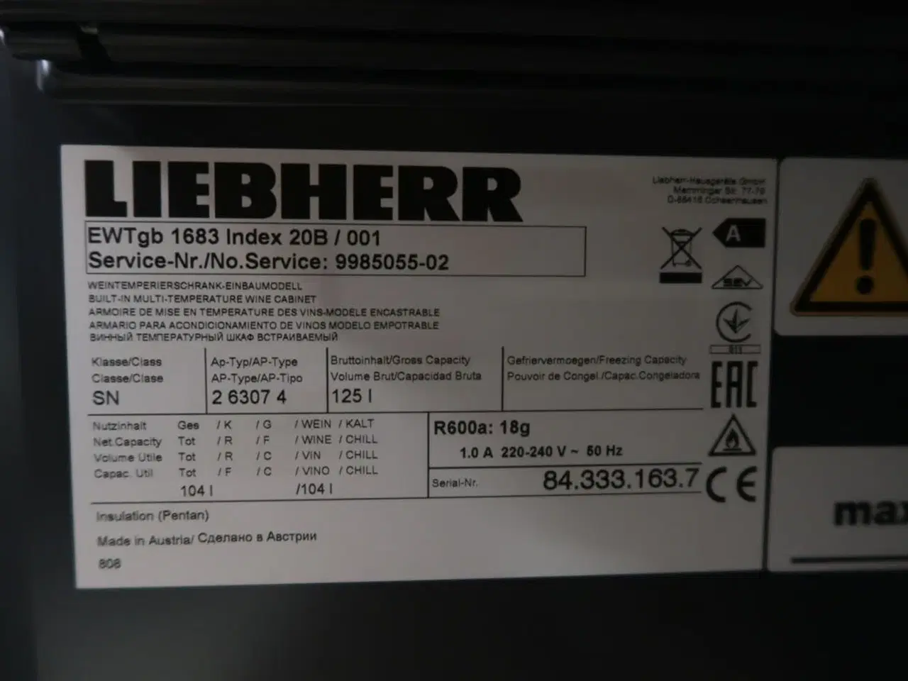 Billede 4 - Vinkøleskab til indbygning LIEBHERR EWTgb 1683