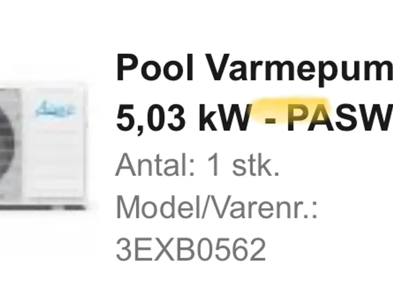 Billede 1 - Varmepumpe til pool Azuro 5 KW
