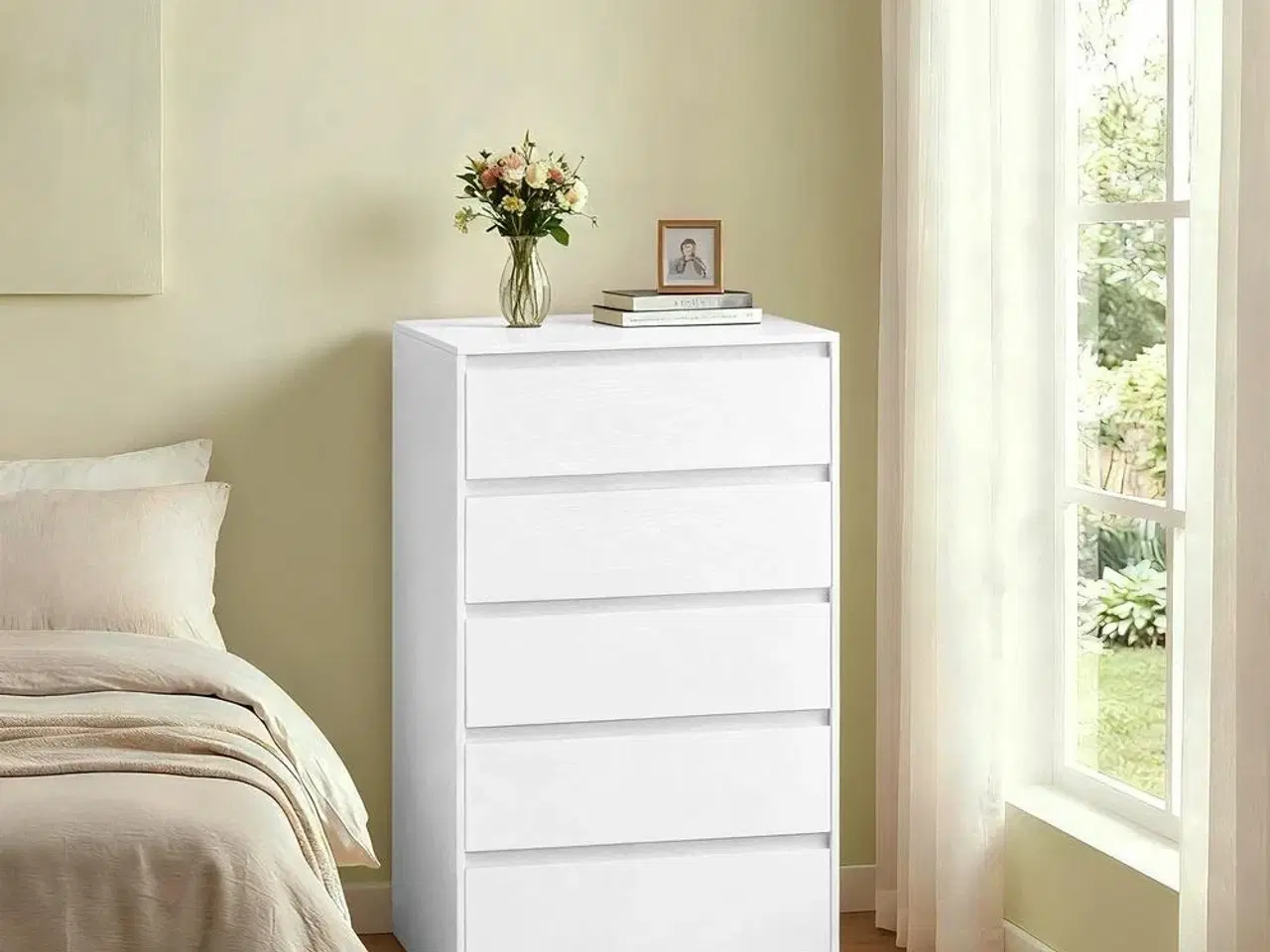 Billede 5 - Kommode med 5 skuffer - slankt opbevaringsmøbel, moderne, snehvid 40 × 60 × 97,4 cm