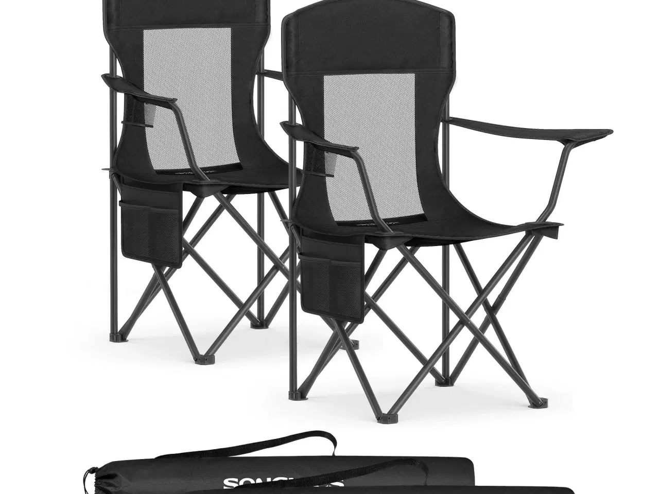 Billede 1 - Sæt med 2 foldbare campingstole - høj ryg, justerbare armlæn og kopholder, sort