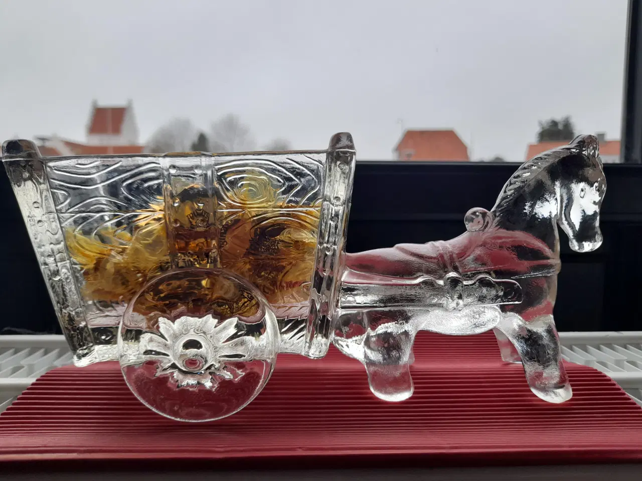 Billede 3 - Stor glas hest med vogn fra 1950'erne.