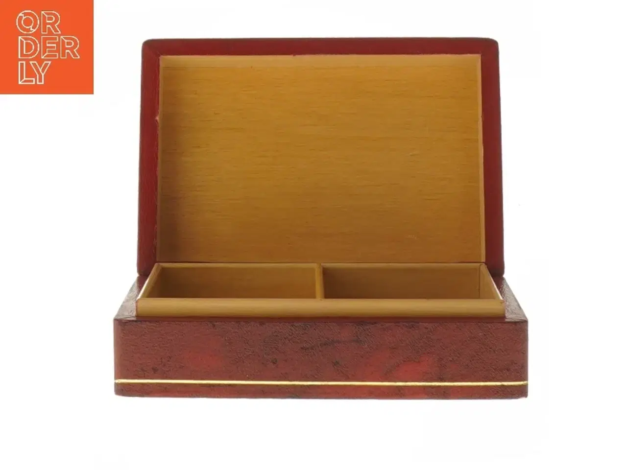 Billede 3 - Skakbrik Træ æske med læder & guld Læder (str. 4,5x9,5x14 cm)