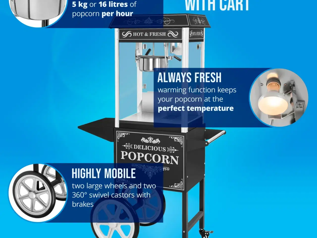 Billede 3 - Popcornmaskine med vogn 88 L – 1600 W