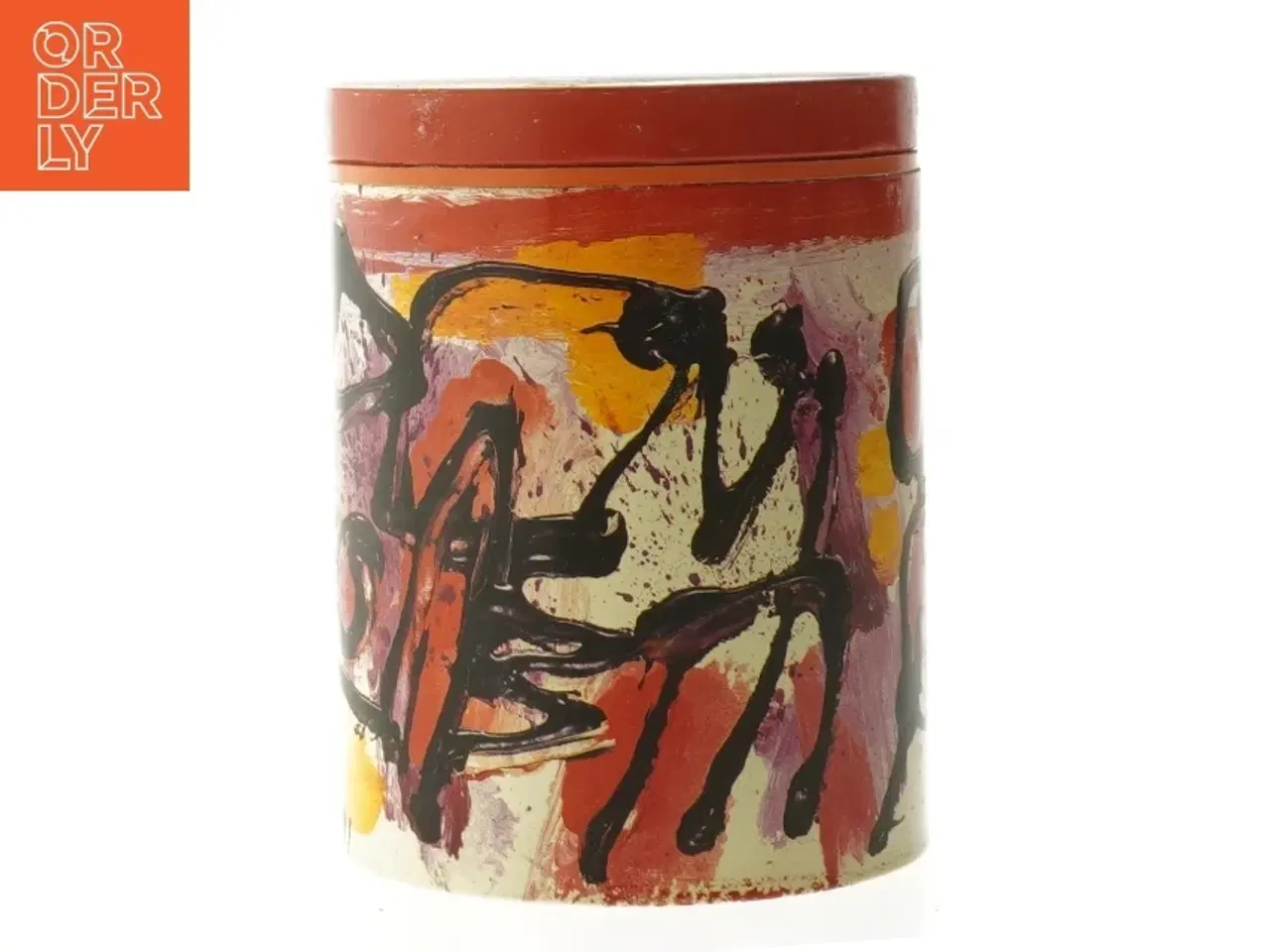 Billede 3 - Dekorativ dåse med abstrakt design fra Irma (str. Ø. 11,5. cm. længde. 15 cm)