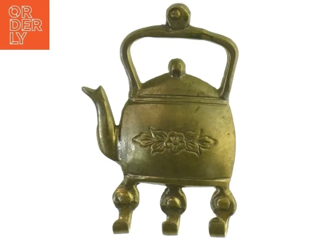 Billede 1 - Messing te-kedel formet knagerække (str. 12x9 cm)