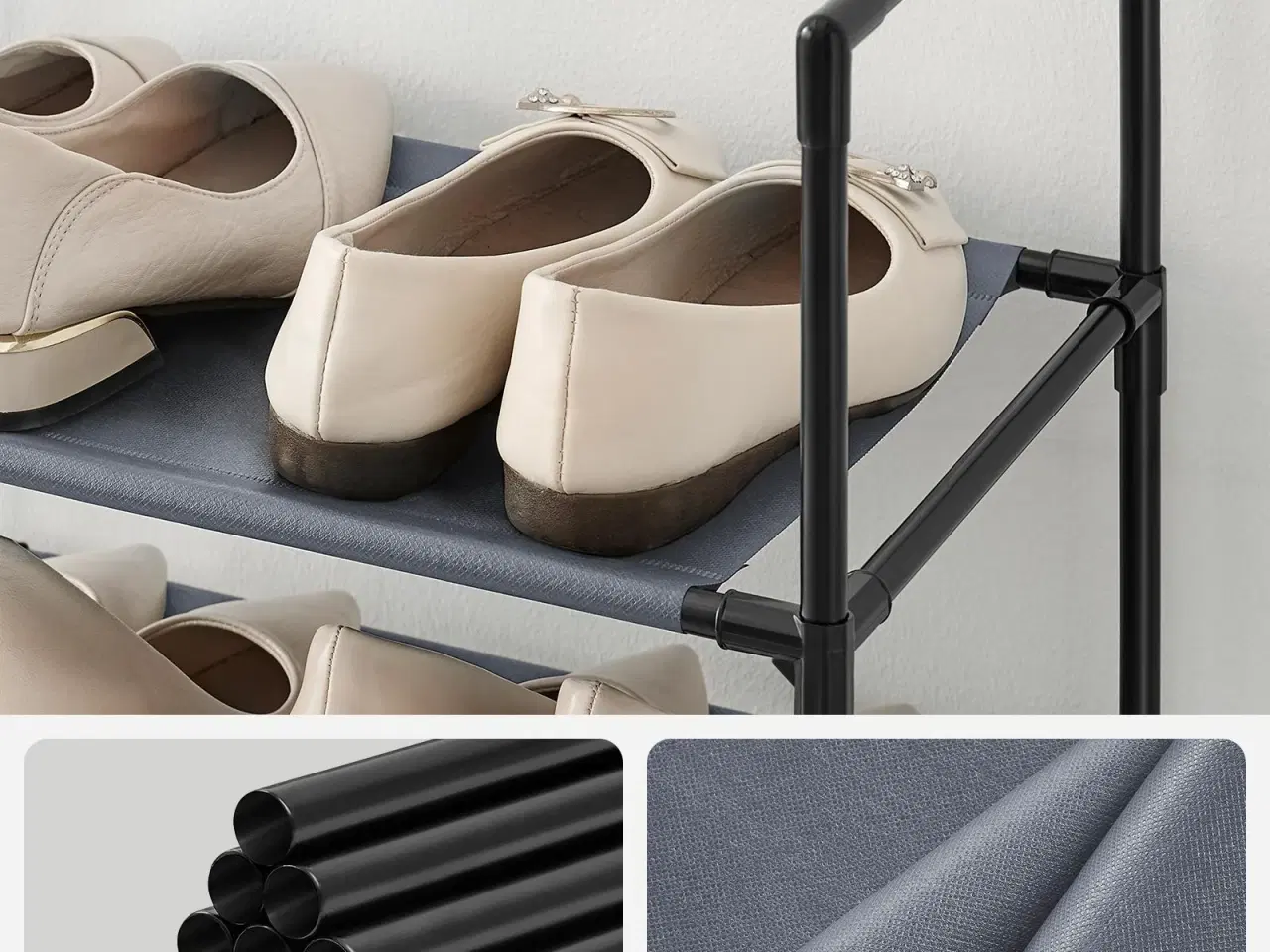 Billede 4 - Skoreol med 10 hylder – pladsbesparende skostativ 45 × 28 × 173 cm, metalstel og non-woven hylder, grå