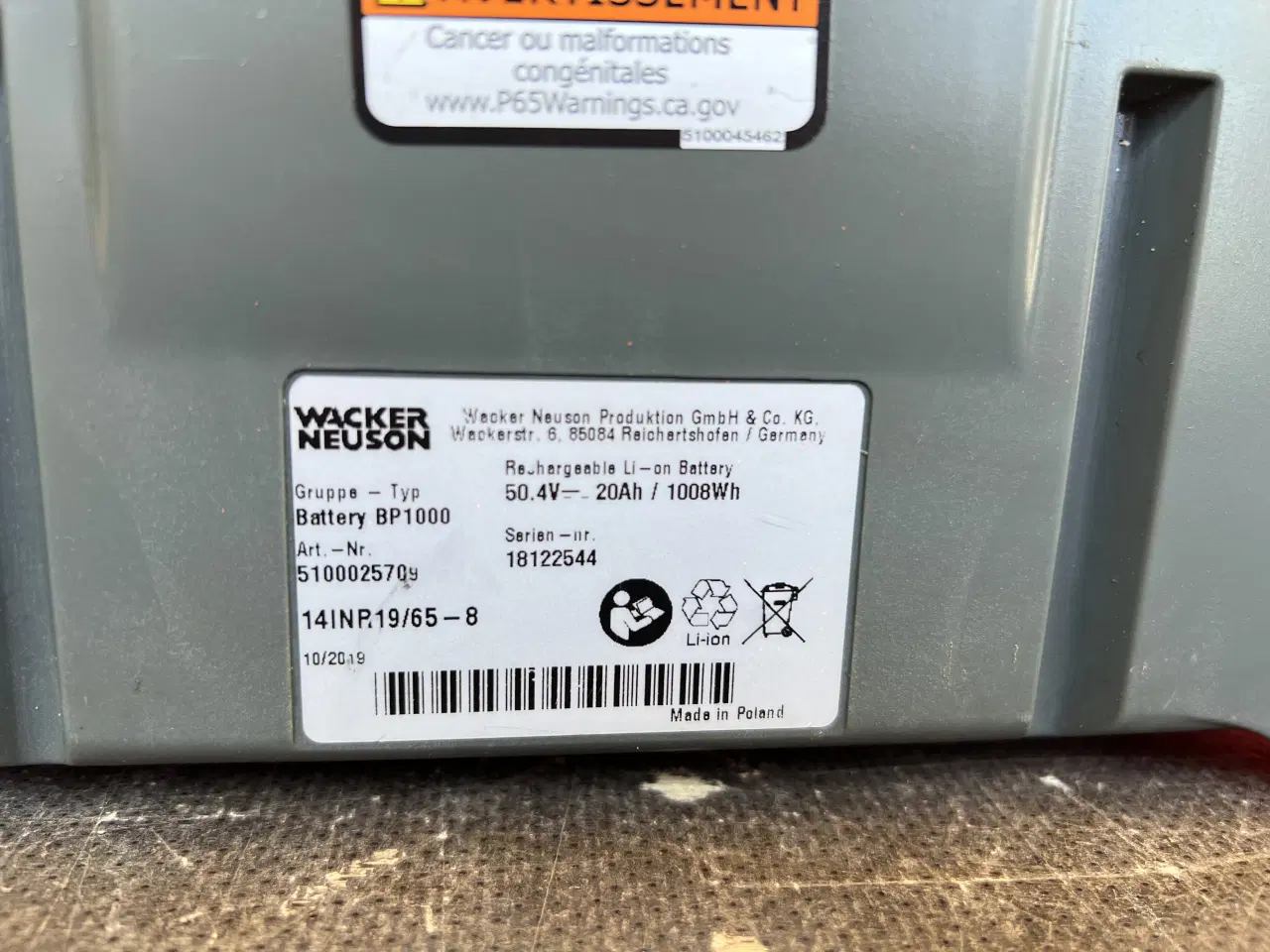 Billede 2 - Wacker Neuson BP 1000 batteri
