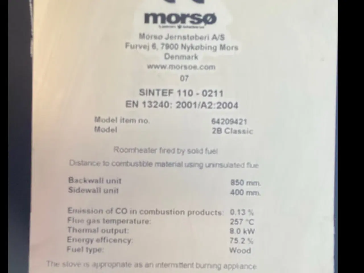 Billede 4 - Brændeovn Morsø B2 Classic