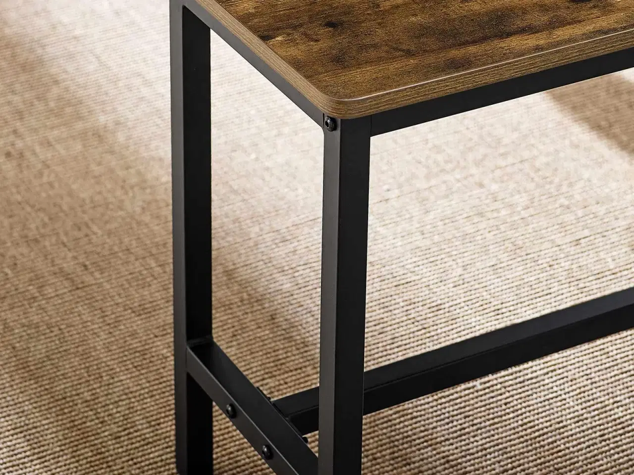 Billede 6 - Spisebord med 2 bænke industrielt design, rustik brun/sort, 110 × 70 × 75 cm